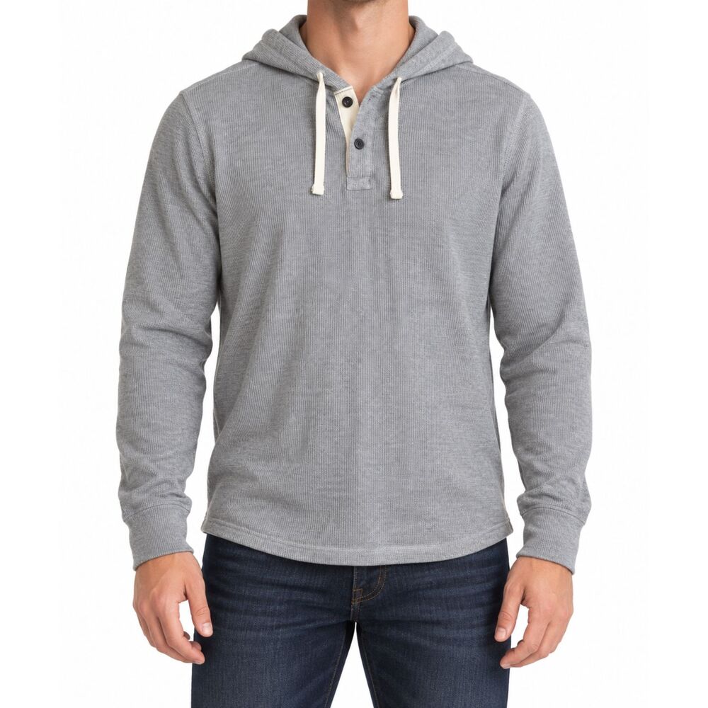 Gap Men’s Waffle-Knit Hooded Henley in Heather Gray | Size Large
